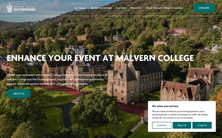 Screenshot of malverncollegeenterprises.co.uk
