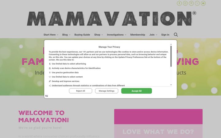 Screenshot von mamavation.com