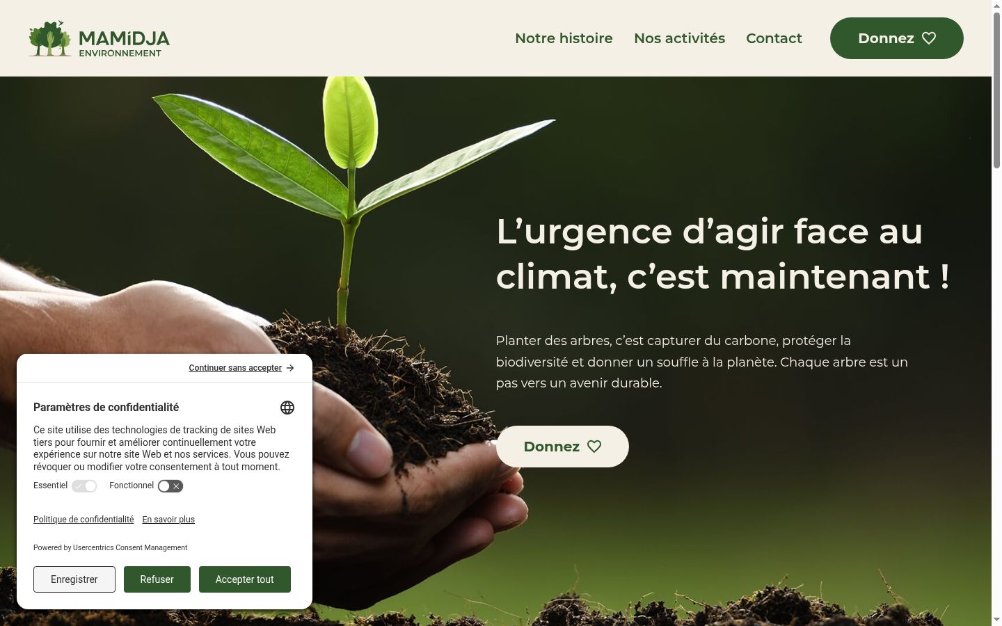 Screenshot of the consent banner shown before any interaction
