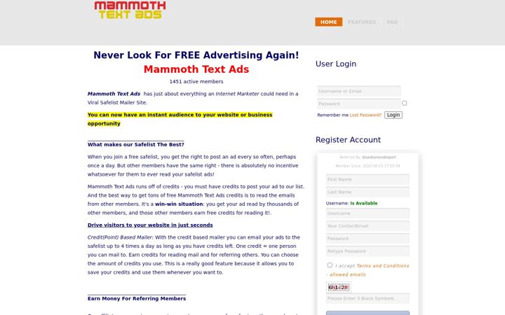 Screenshot of mammothtextads.com