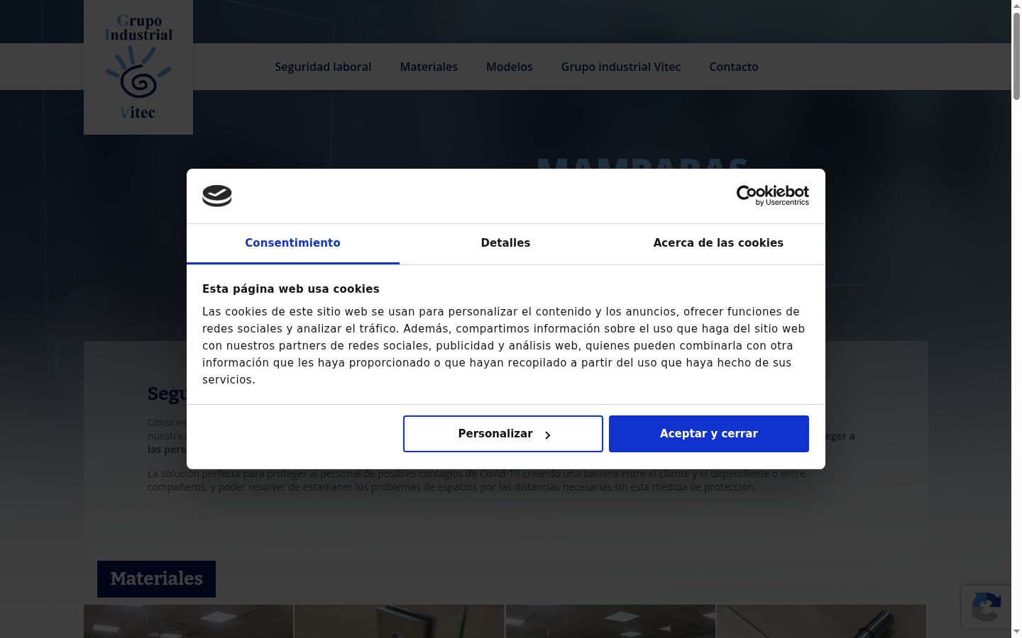 Captura de pantalla del banner de consentimiento mostrado antes de cualquier interacción
