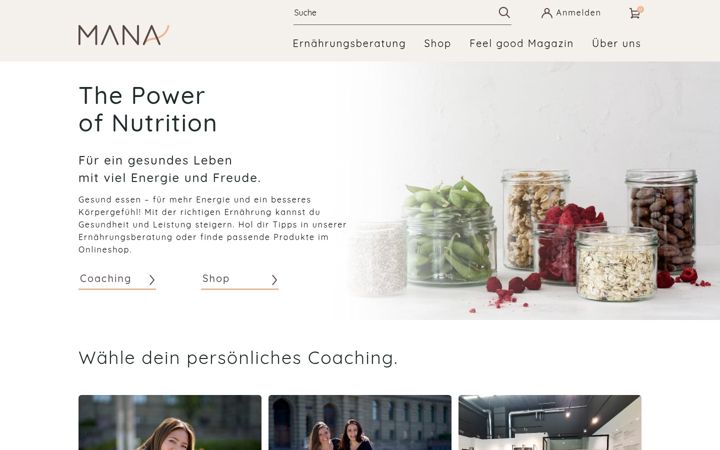 Screenshot of mana-ernaehrung.ch