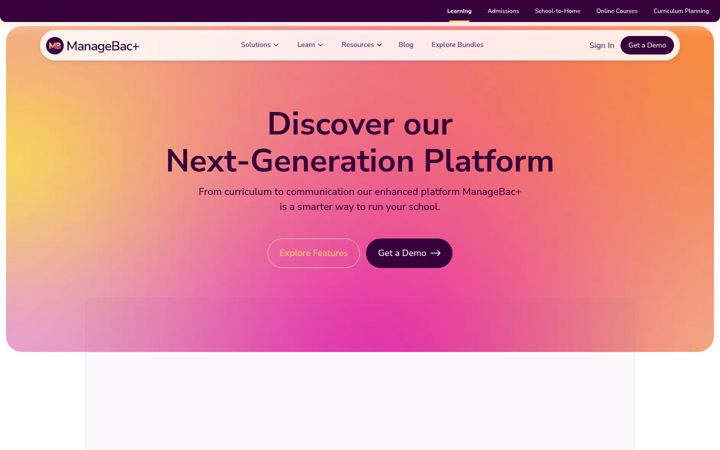 Screenshot of managebac.com