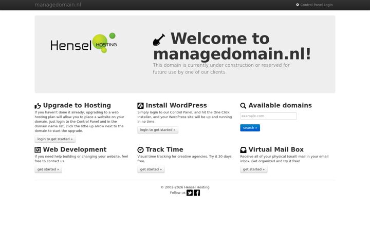Screenshot van managedomain.nl