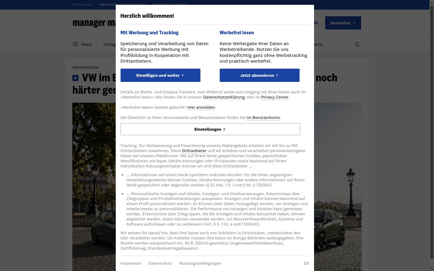 Skærmbillede af samtykkebanneret, som det blev vist før nogen interaktion