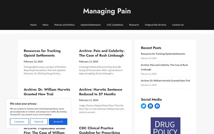 Screenshot of managingpain.org
