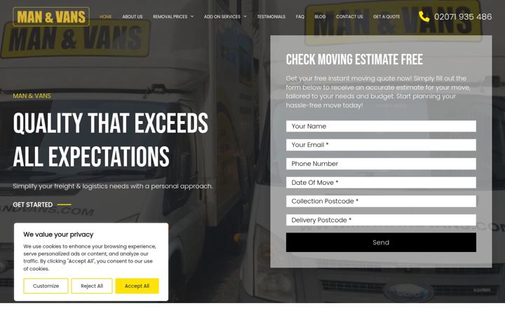 Screenshot of manandvans.com