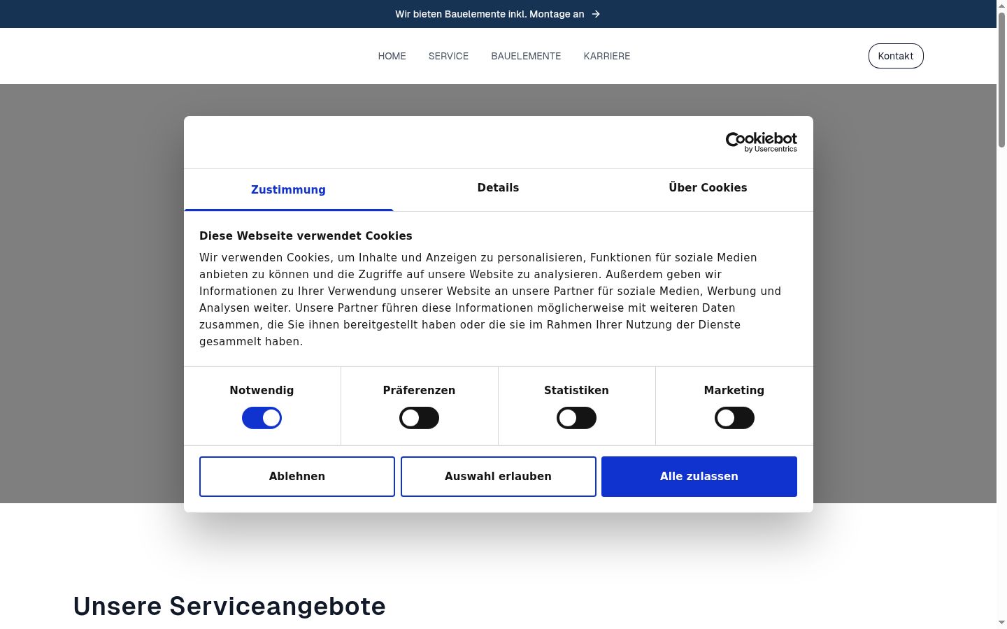 Screenshot del banner di consenso mostrato prima di qualsiasi interazione