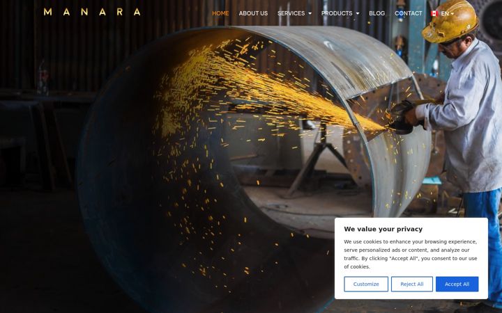 Screenshot of manaracorp.com
