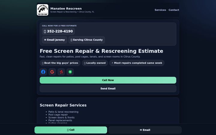 Screenshot of manateerescreen.com
