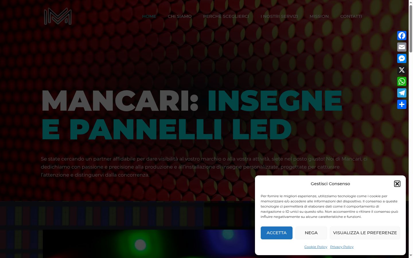 Screenshot del banner di consenso mostrato prima di qualsiasi interazione