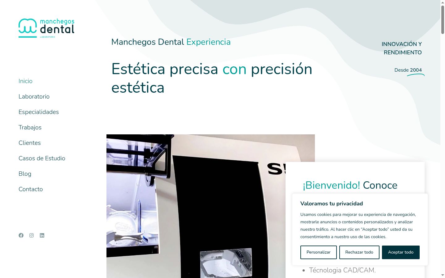 Captura de pantalla del banner de consentimiento mostrado antes de cualquier interacción