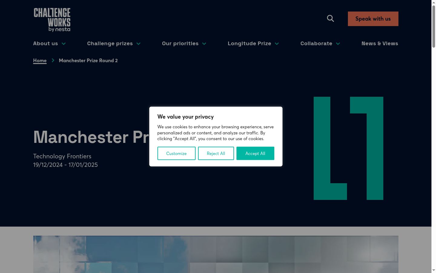 Screenshot del banner di consenso mostrato prima di qualsiasi interazione