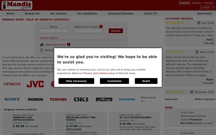 Screenshot of mandisremotes.com