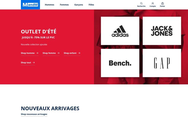 Screenshot von mandmdirect.fr