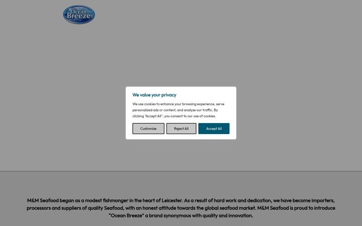 Screenshot of mandmseafood.com