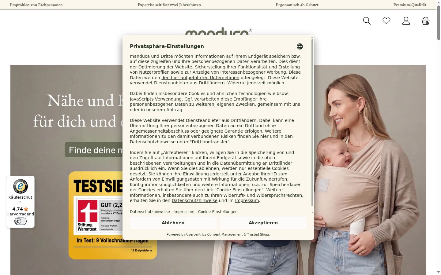 Screenshot del banner di consenso mostrato prima di qualsiasi interazione
