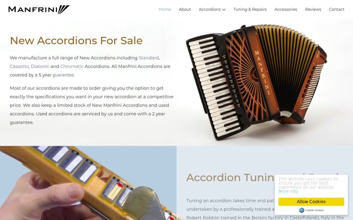 Screenshot of manfriniaccordions.co.uk