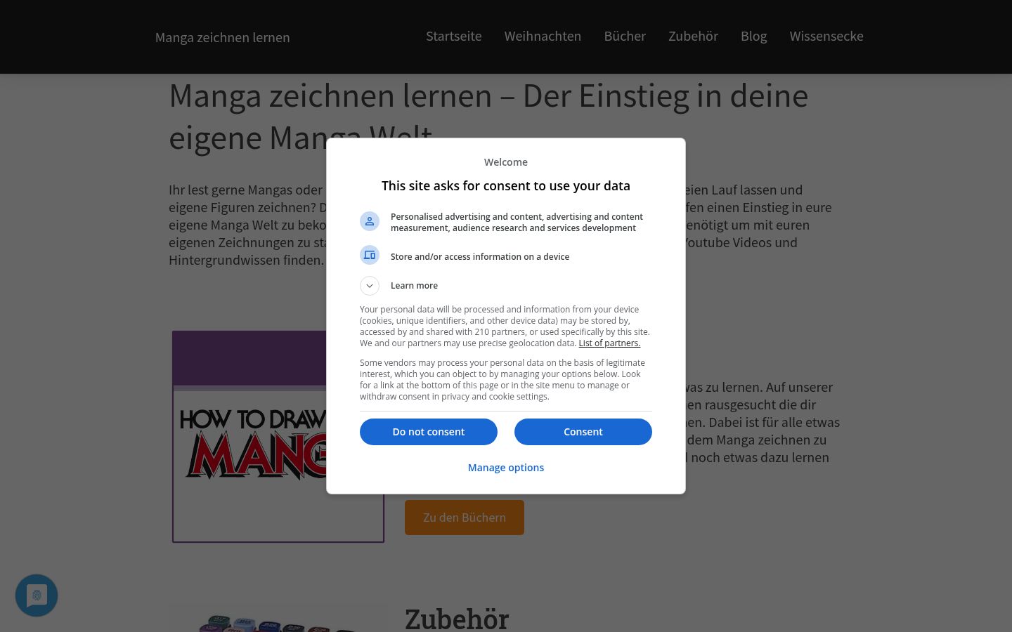 Screenshot des Einwilligungsbanners vor jeglicher Interaktion