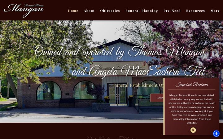 Screenshot of manganfuneralhome.com