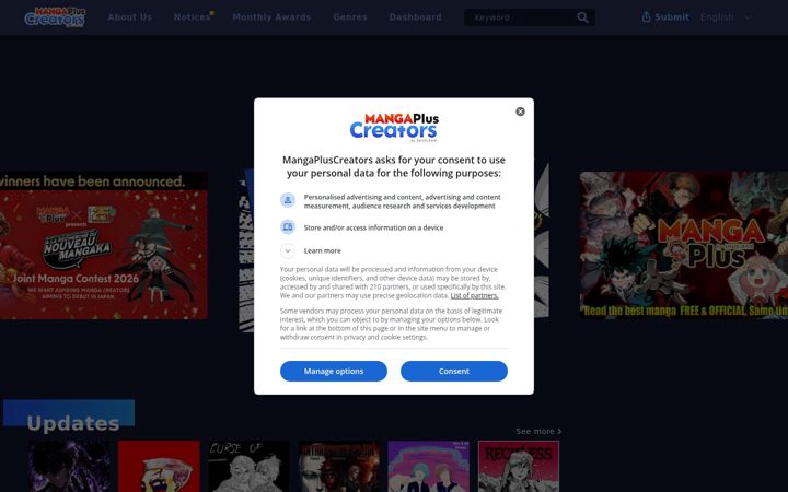 Screenshot of mangaplus-creators.jp