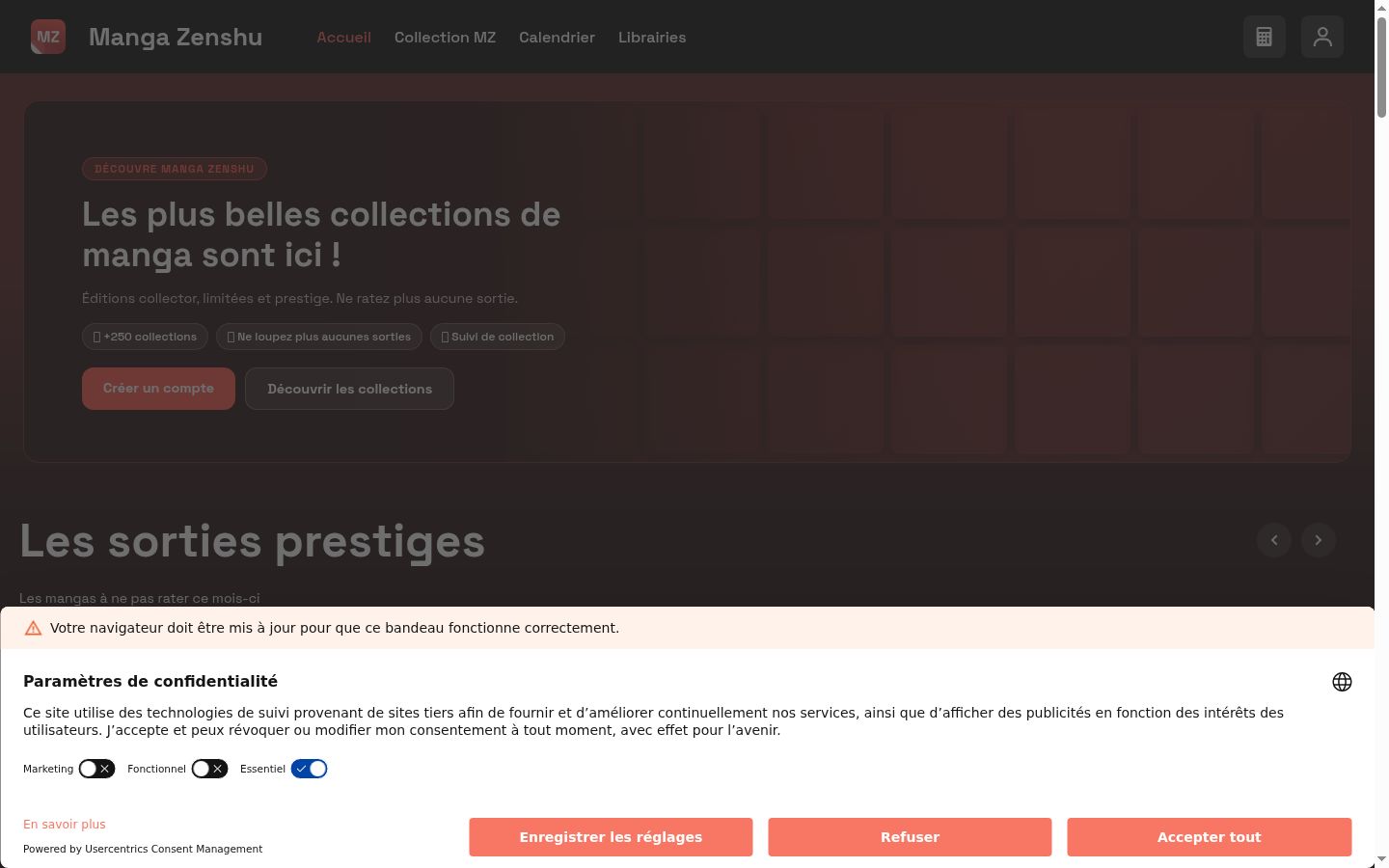 Screenshot del banner di consenso mostrato prima di qualsiasi interazione