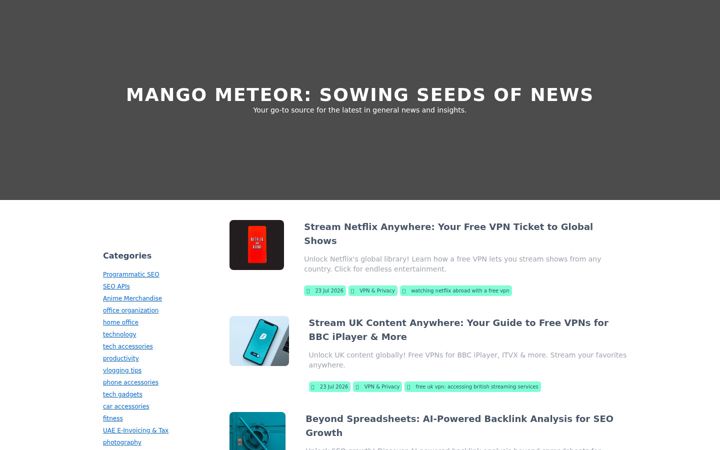 Screenshot of mangometeor.com