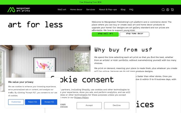 Screenshot of mangosteenartprints.com