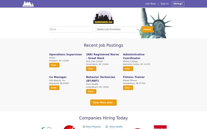 Screenshot of manhattanjobs.com
