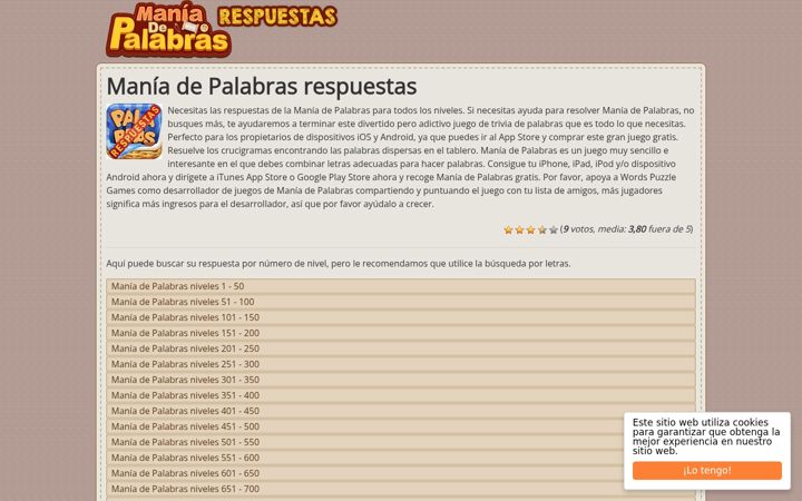 Screenshot of maniadepalabras.com