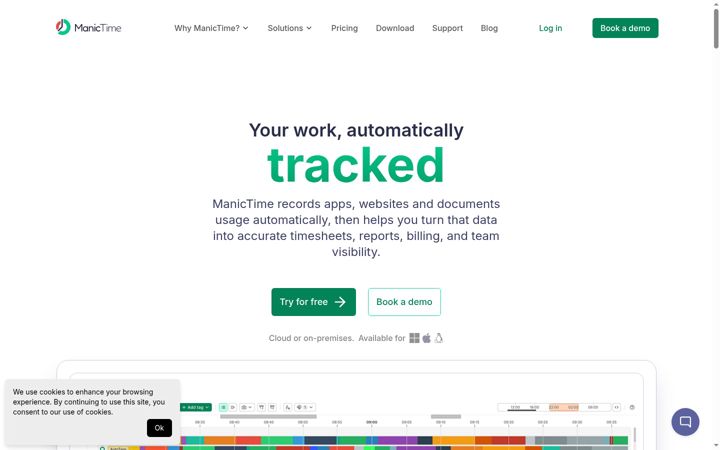 Screenshot of manictime.com