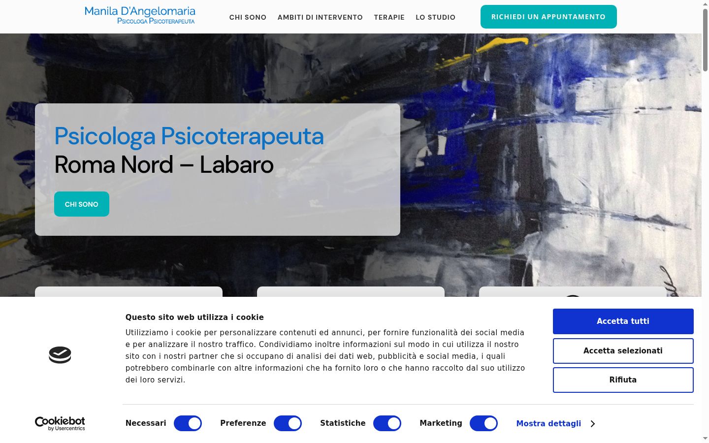 Screenshot del banner di consenso mostrato prima di qualsiasi interazione