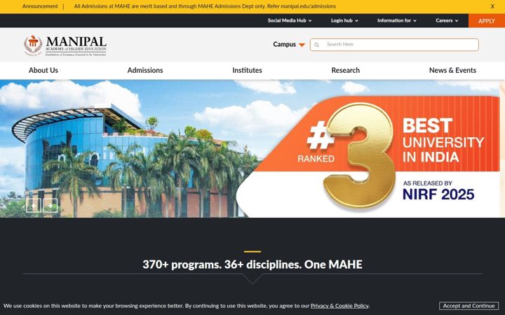 Screenshot van manipal.edu