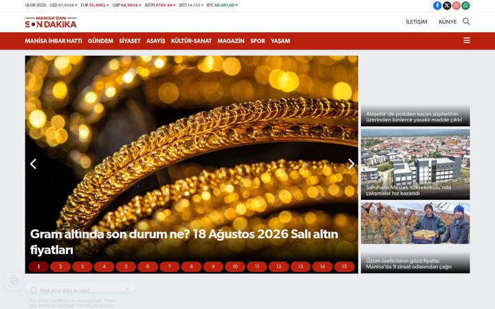 Screenshot of manisadansondakika.com.tr