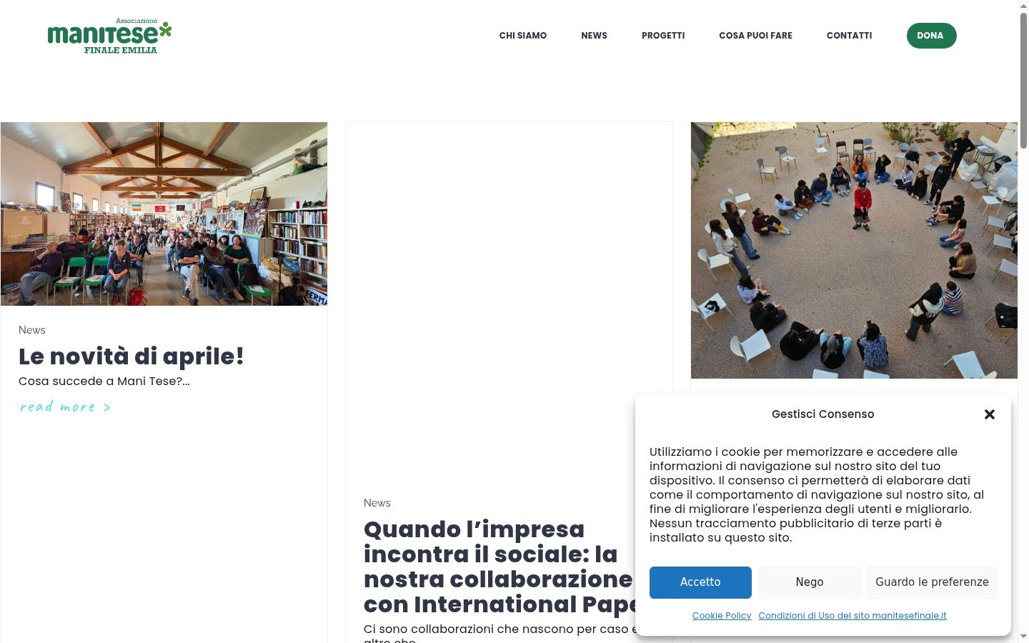 Screenshot del banner di consenso mostrato prima di qualsiasi interazione