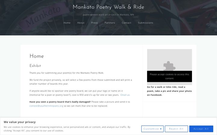 Screenshot of mankatopoetrywalk.com