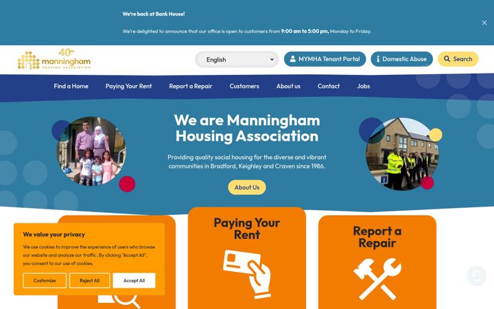 Screenshot of manninghamhousing.co.uk