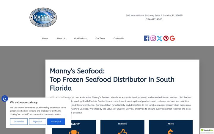 Screenshot of mannysseafood.com