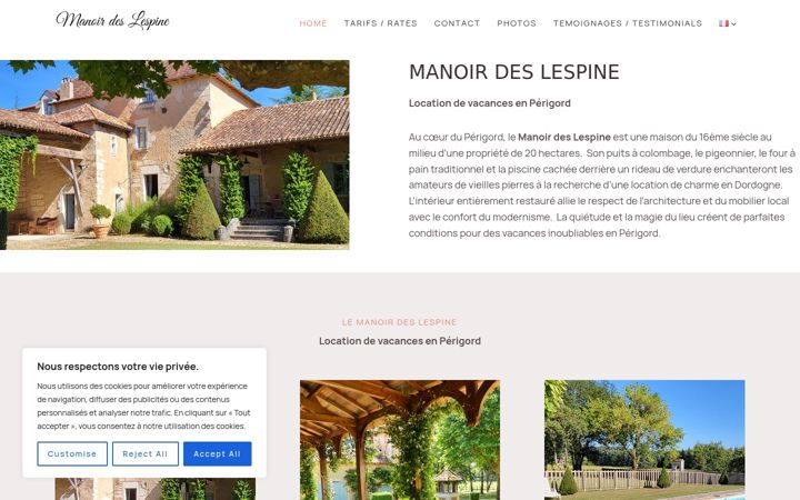 Screenshot of manoirdeslespine.com