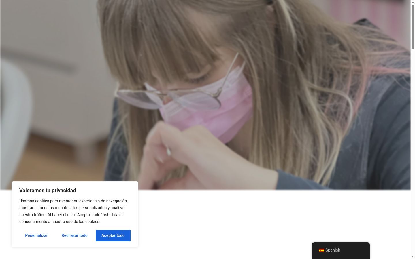 Captura de pantalla del banner de consentimiento mostrado antes de cualquier interacción
