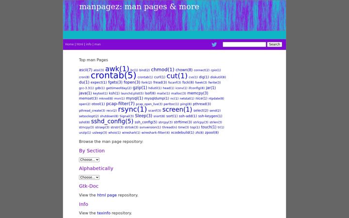 Screenshot of manpagez.com