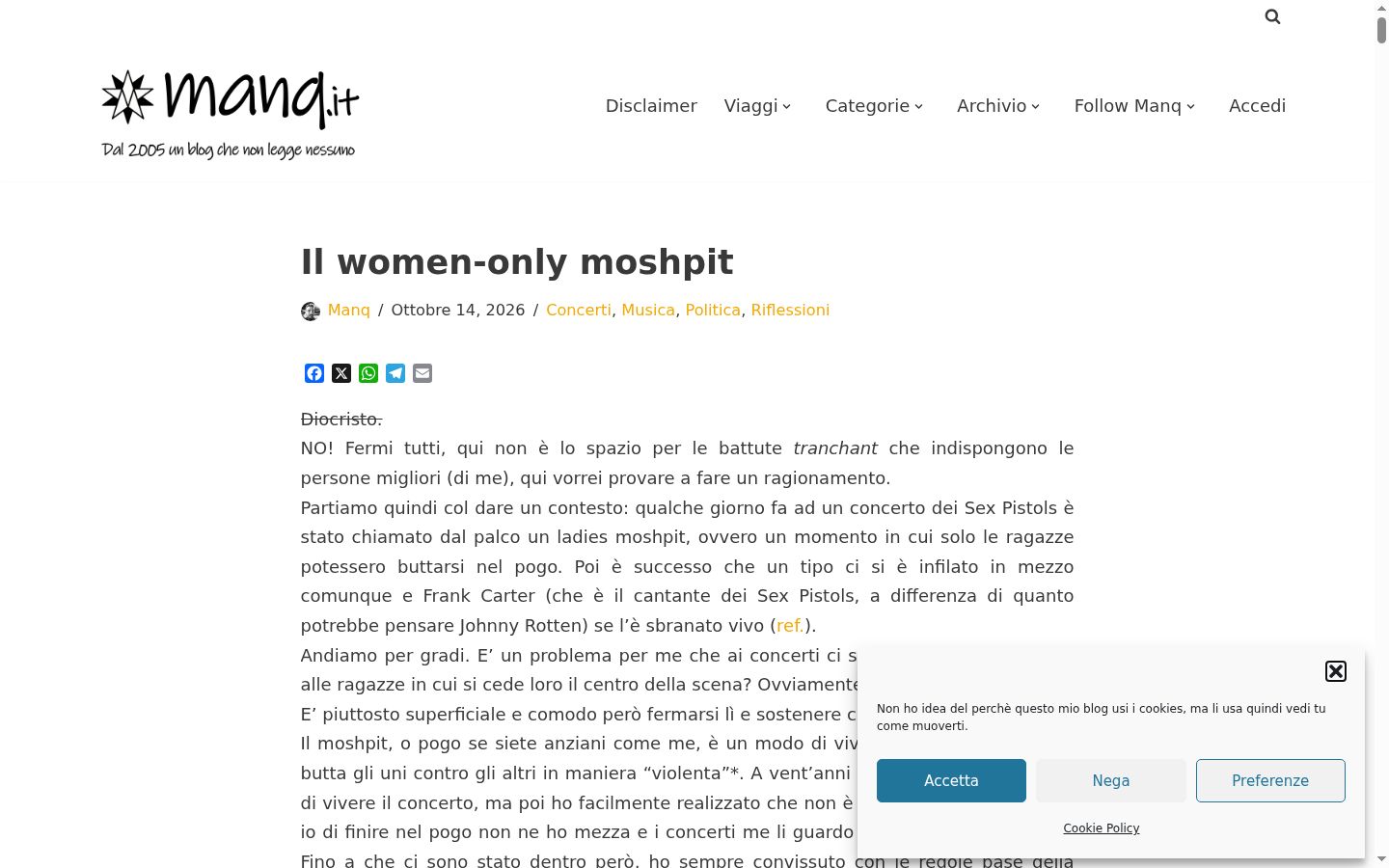 Screenshot del banner di consenso mostrato prima di qualsiasi interazione