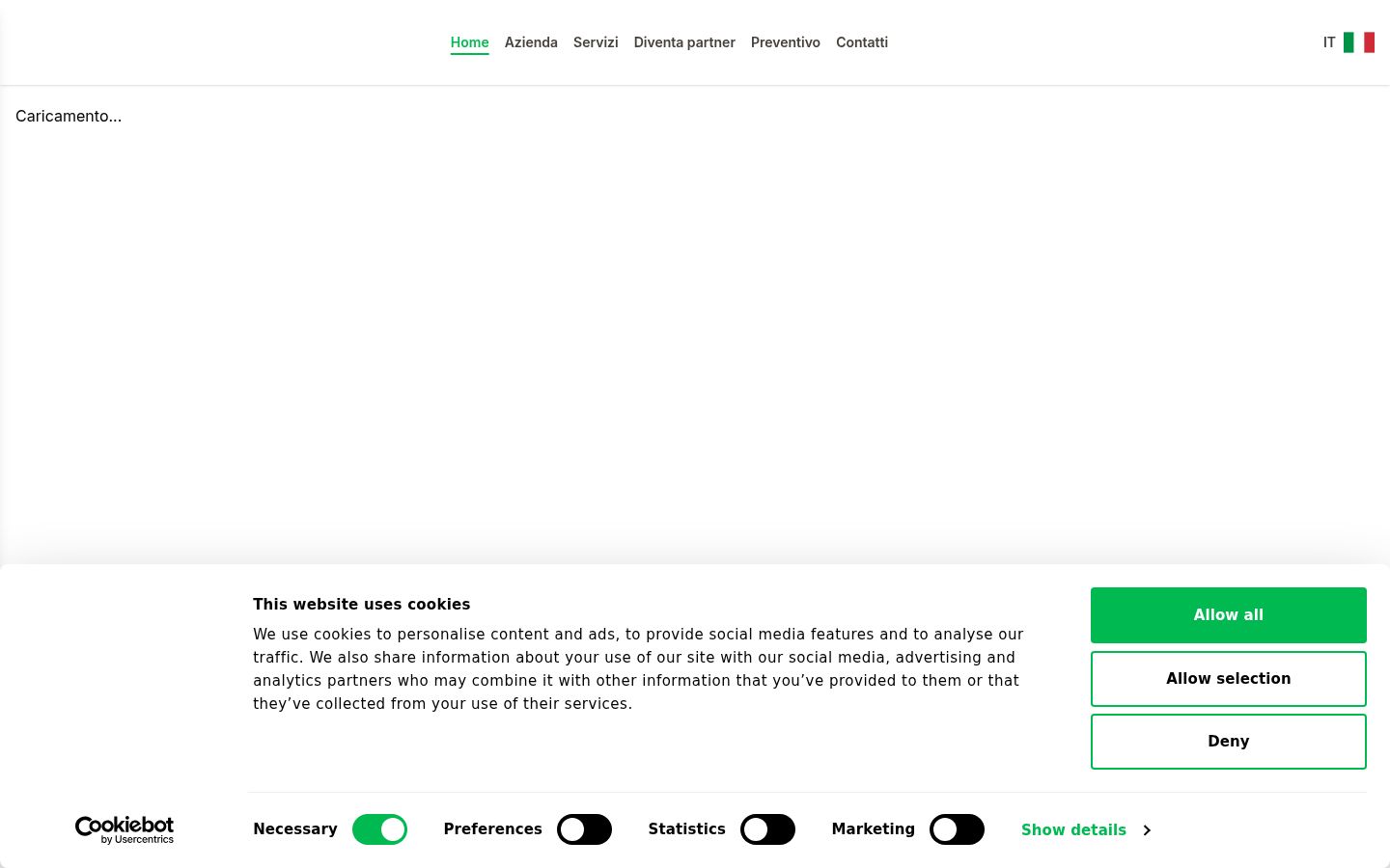 Screenshot del banner di consenso mostrato prima di qualsiasi interazione
