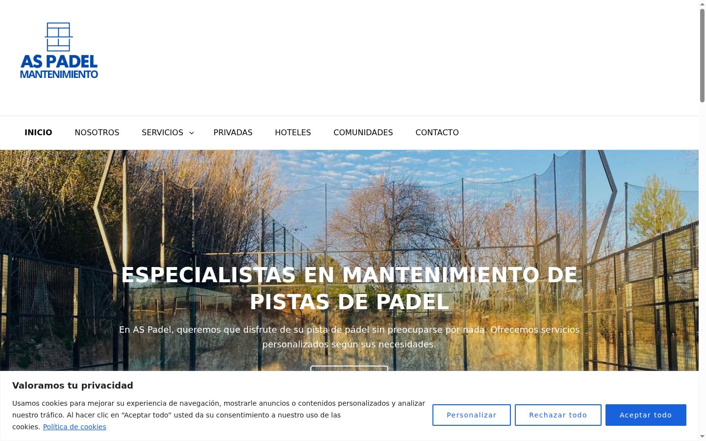 Captura de pantalla del banner de consentimiento mostrado antes de cualquier interacción