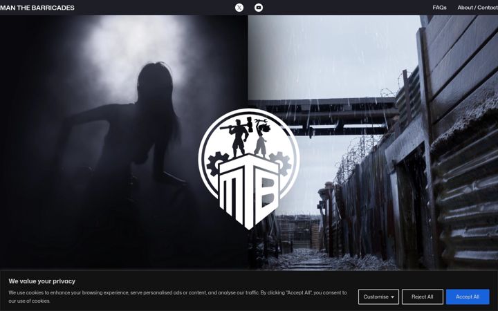 Screenshot of manthebarricades.co.uk