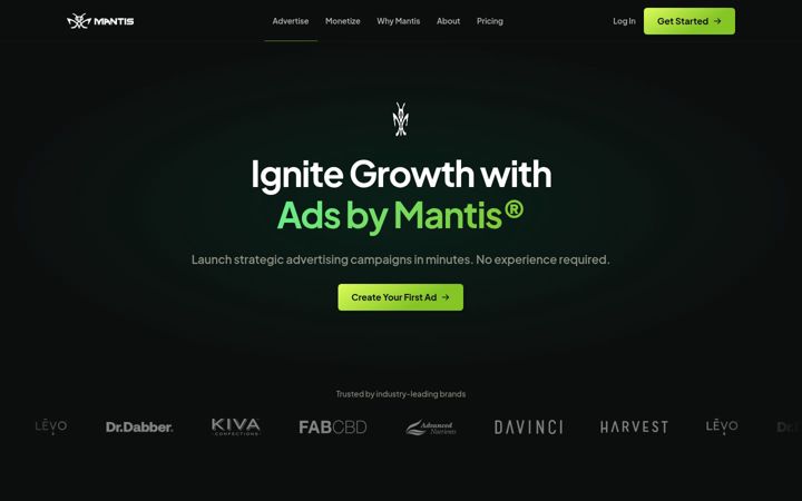Screenshot of mantisadnetwork.com