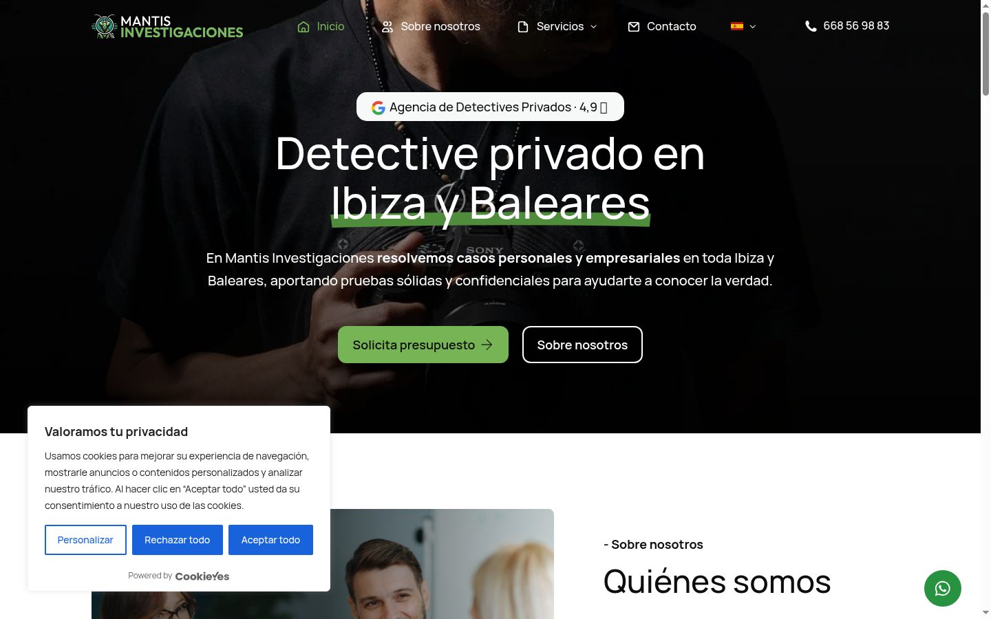 Captura de ecrã do banner de consentimento apresentado antes de qualquer interação