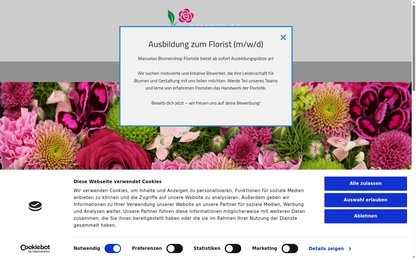 Screenshot del banner di consenso mostrato prima di qualsiasi interazione
