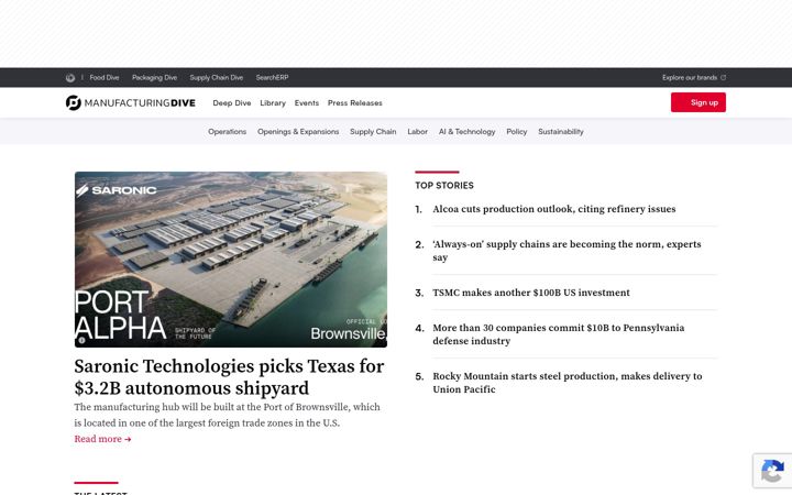 Screenshot of manufacturingdive.com
