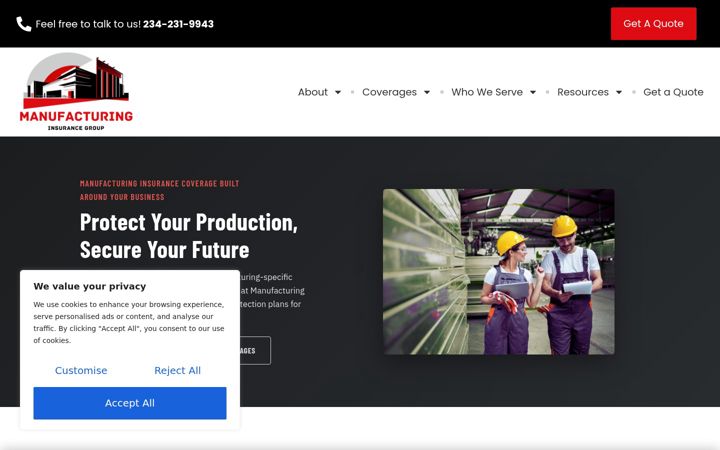 Screenshot of manufacturinginsurancegroup.com